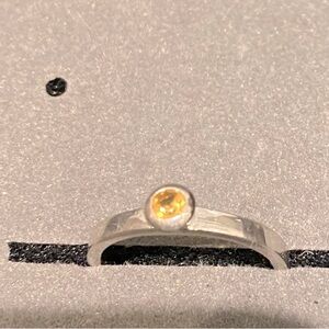 Natural small citrine in rhodium plated 9 25 silver ring size 6
